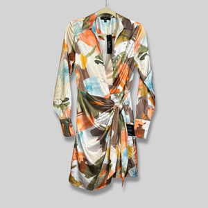 Lulus Painterly Perfection Wrap Mini Dress Multi Abstract Satin Multicolor W M